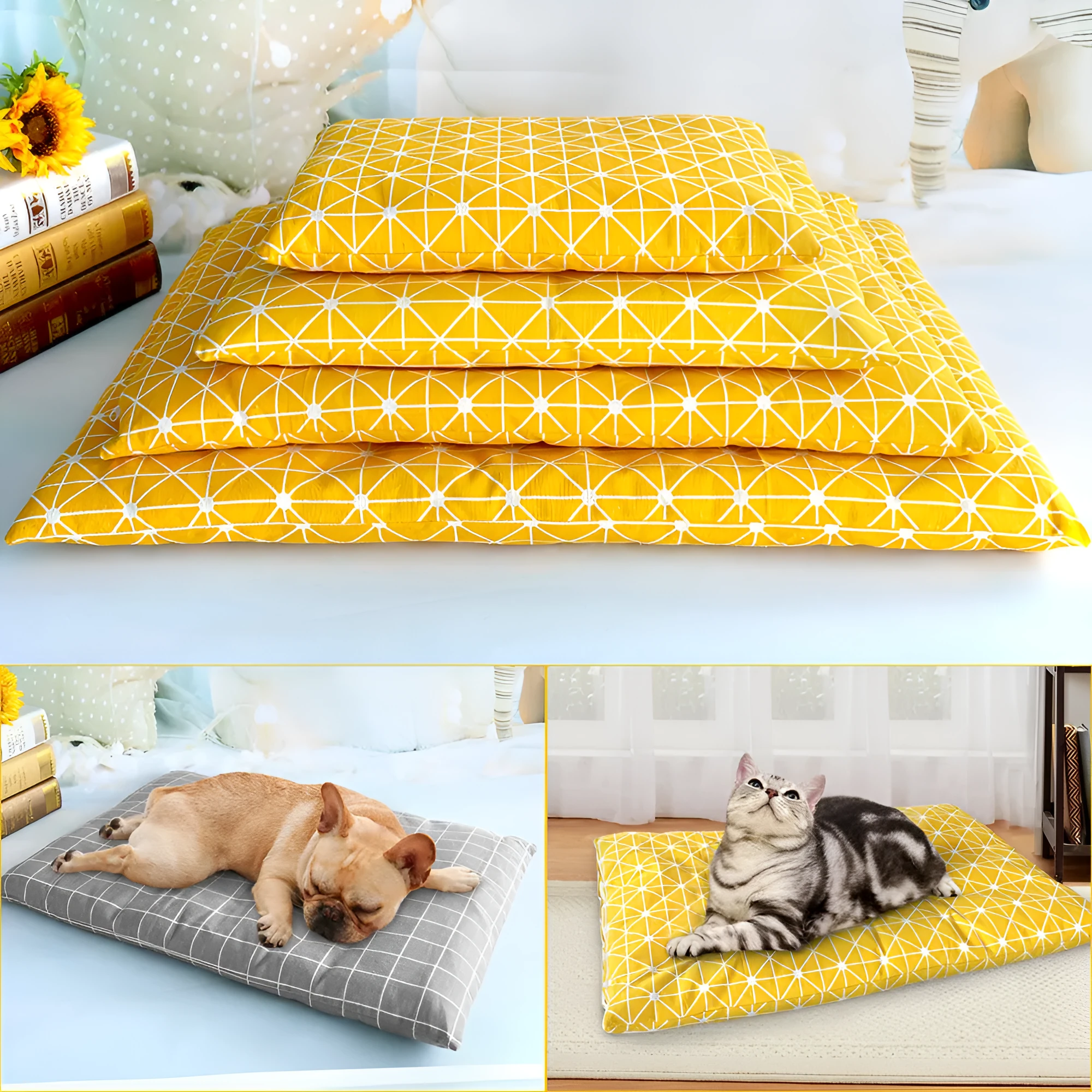 Winter dog bed soft plush mat grey rectangular design for indoor pet sleeping