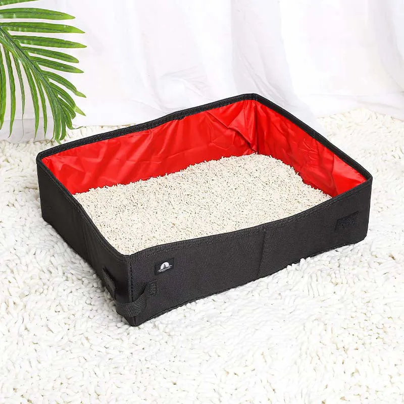 Portable foldable waterproof Oxford cloth cat litter box in black, green, and red