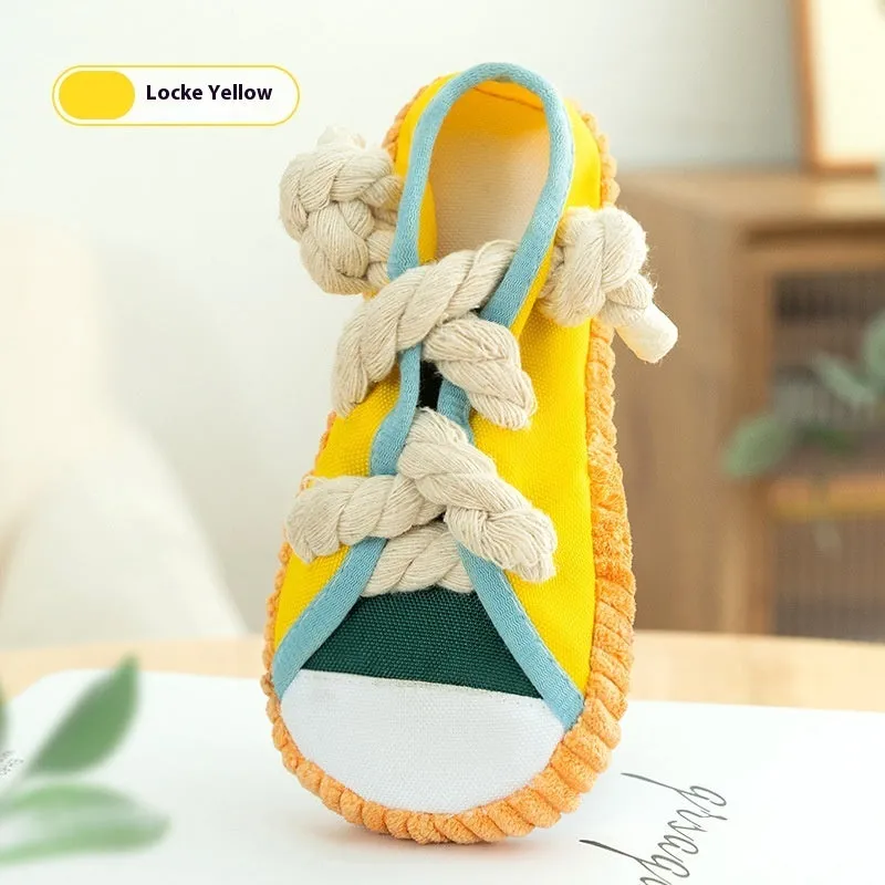 Bite Shoes Sound Pet Toy in Oxford cloth, 7x8x18cm, available in Rock Yellow colour