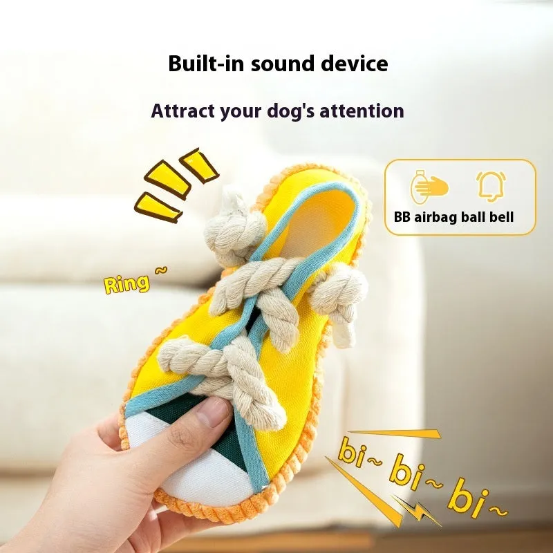 Bite Shoes Sound Pet Toy in Oxford cloth, 7x8x18cm, available in Rock Yellow colour