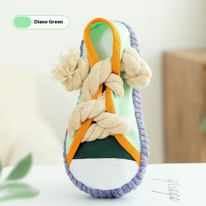 Bite Shoes Sound Pet Toy in Oxford cloth, 7x8x18cm, available in Rock Yellow colour
