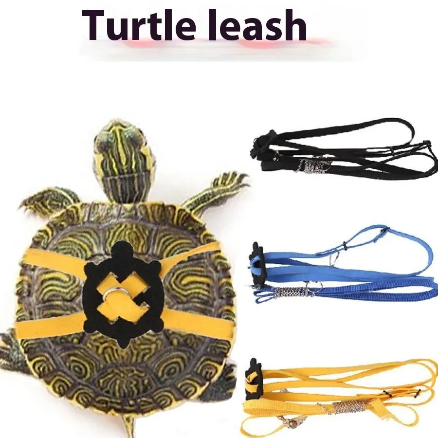 Yellow adjustable turtle walking harness with bell and traction rope for small pets under 6 kg