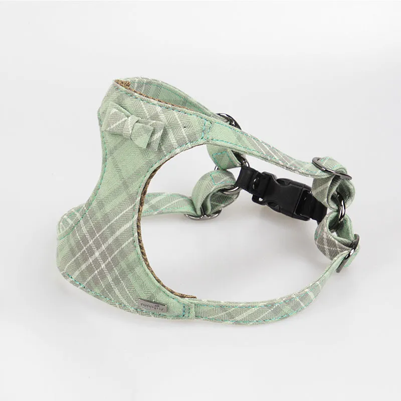Tank top style dog harness and lead set in blue for small dogs made of cotton and cowhide