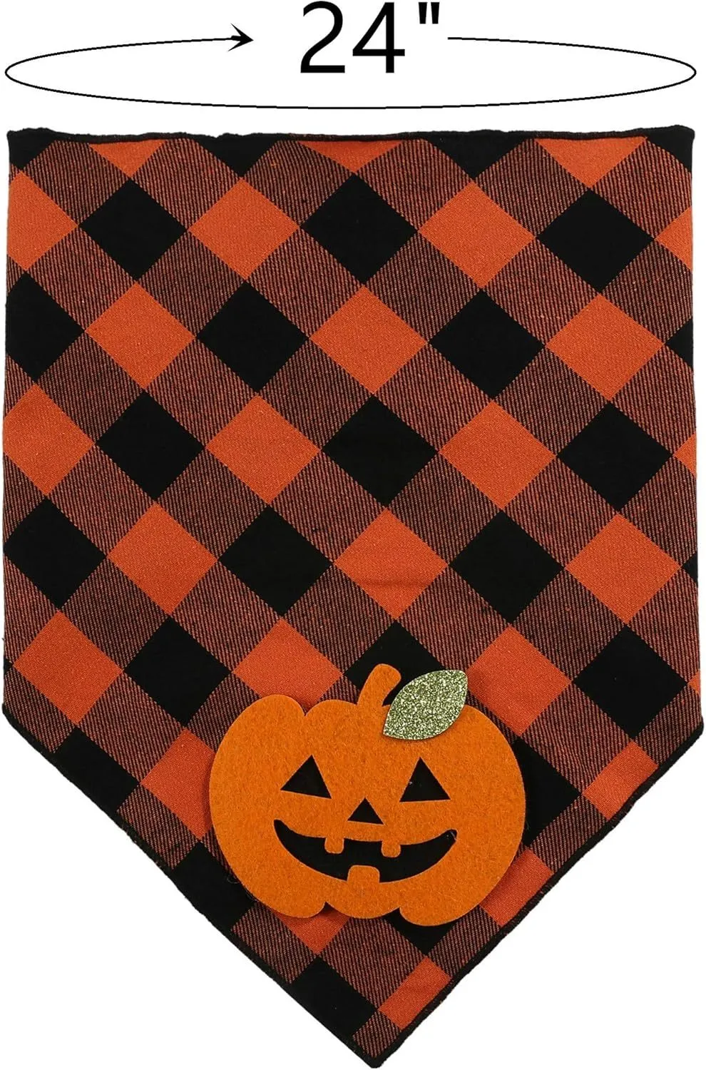 Orange plaid Halloween dog bandana with pumpkin and skeleton felt appliques