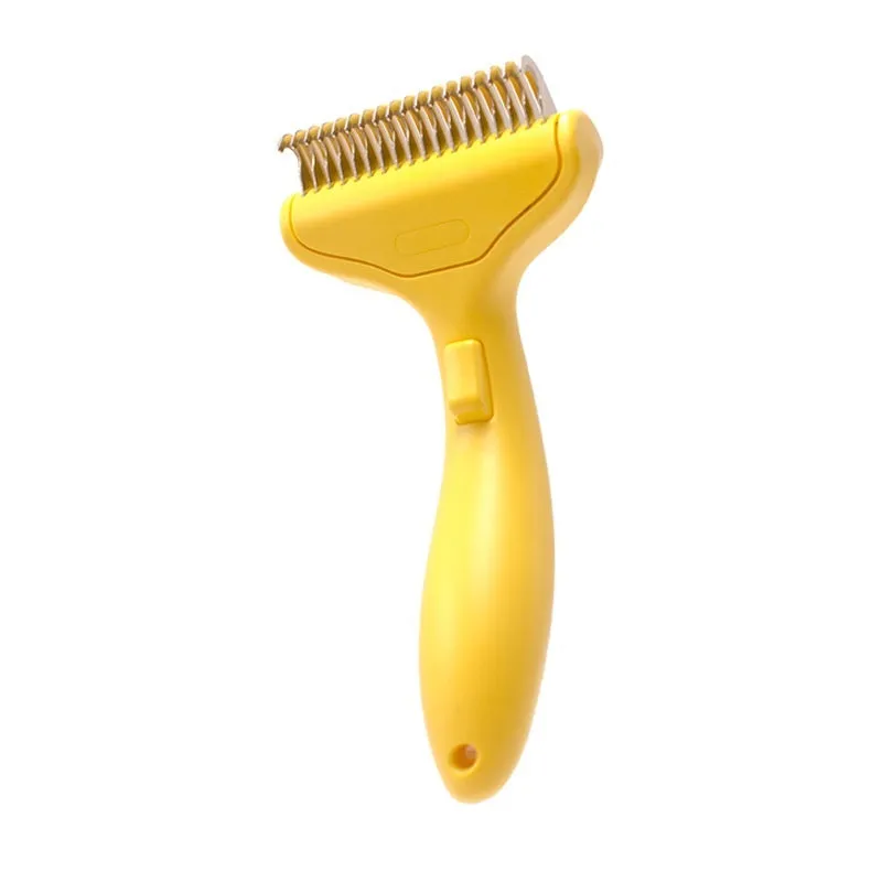 Pet hair unknotting comb in ABS material for cats and dogs, floating hair removal tool in green colour