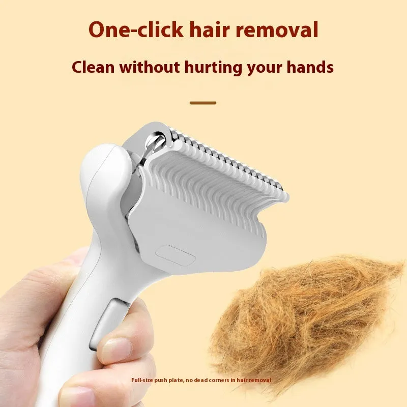 Pet hair unknotting comb in ABS material for cats and dogs, floating hair removal tool in green colour