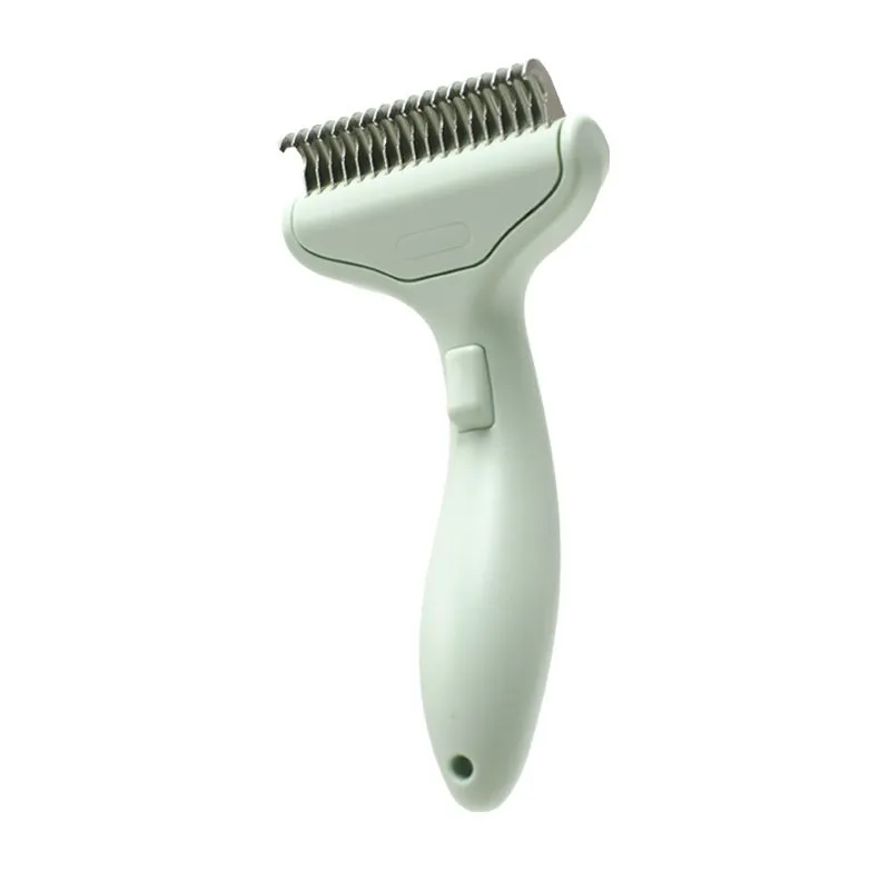 Pet hair unknotting comb in ABS material for cats and dogs, floating hair removal tool in green colour