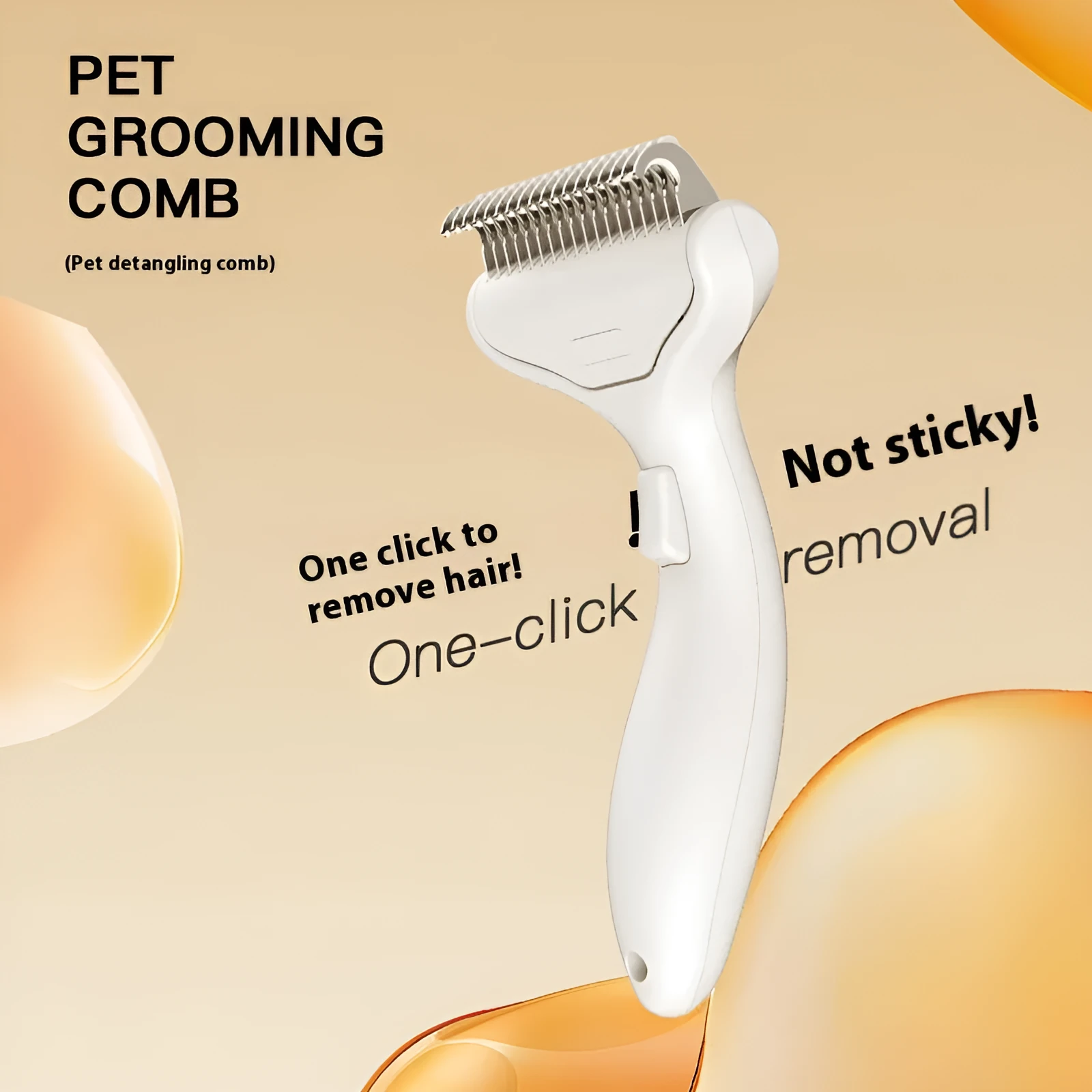 Pet hair unknotting comb in ABS material for cats and dogs, floating hair removal tool in green colour
