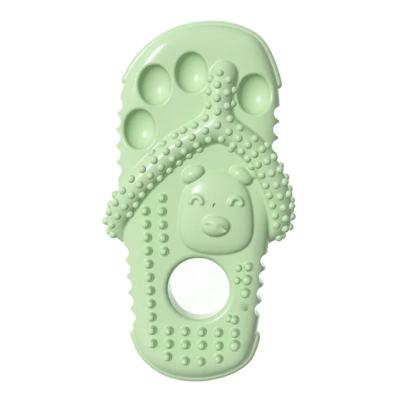 Blue rubber dog chewing toy slipper for teething puppies, durable and safe for oral health