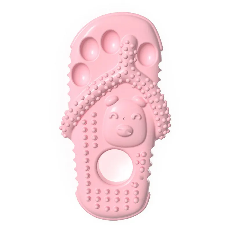 Blue rubber dog chewing toy slipper for teething puppies, durable and safe for oral health