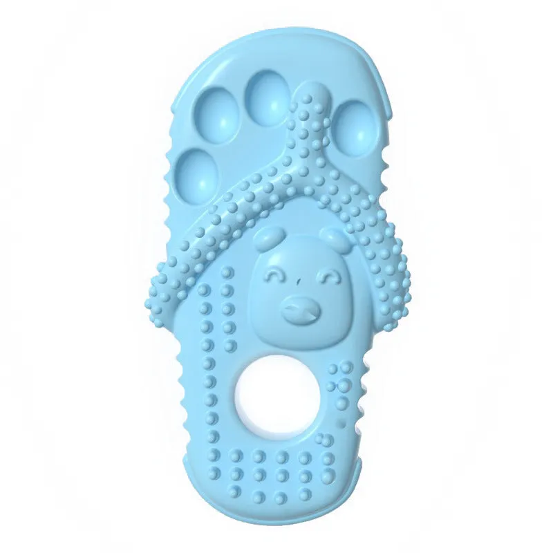 Blue rubber dog chewing toy slipper for teething puppies, durable and safe for oral health