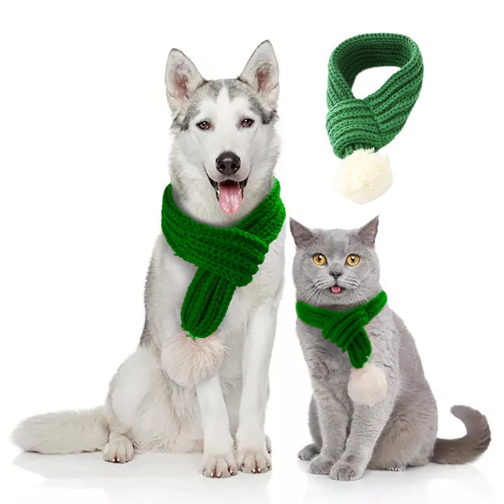 Pet Christmas acrylic wool scarf for cats and dogs in red colour, holiday accessory