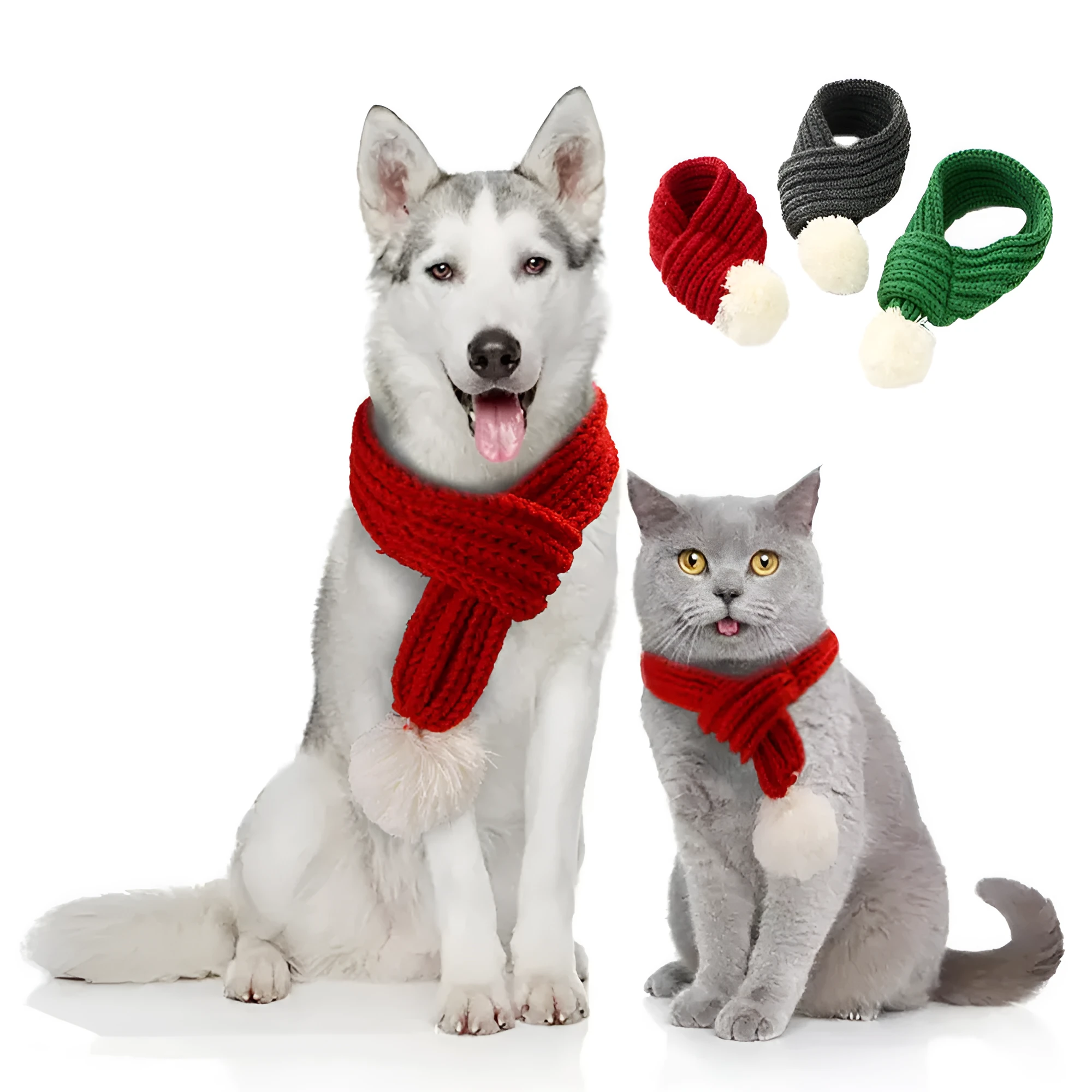 Pet Christmas acrylic wool scarf for cats and dogs in red colour, holiday accessory