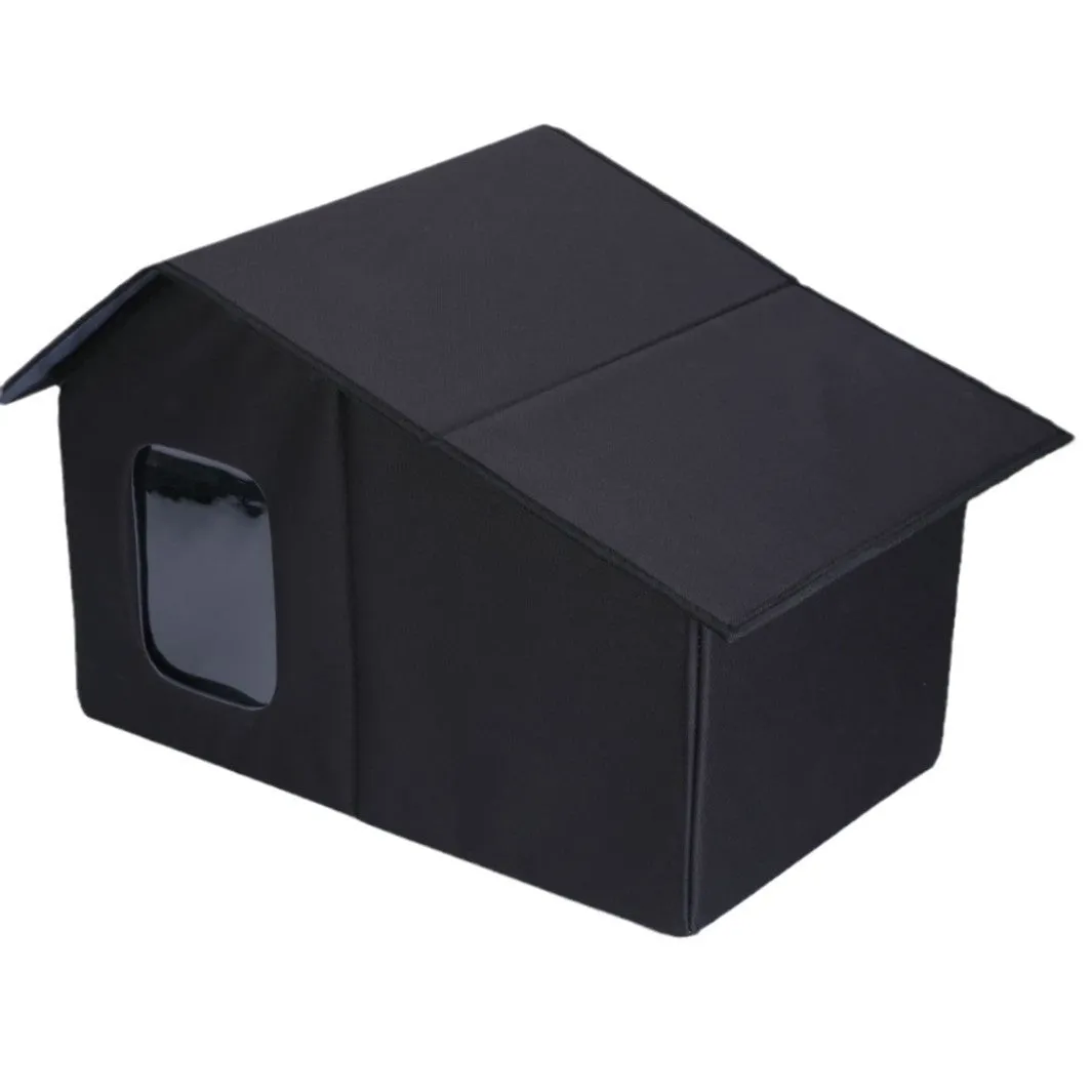 Outdoor waterproof cat nest in grey with removable Oxford cloth cover and perforated plate structure for cage use