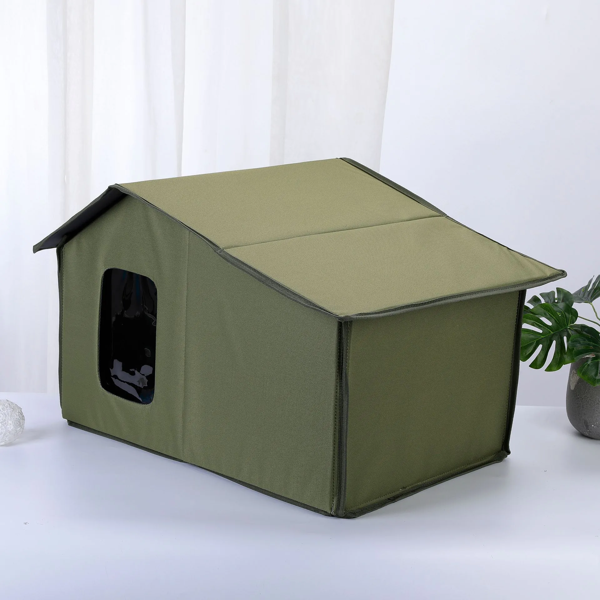 Outdoor waterproof cat nest in grey with removable Oxford cloth cover and perforated plate structure for cage use