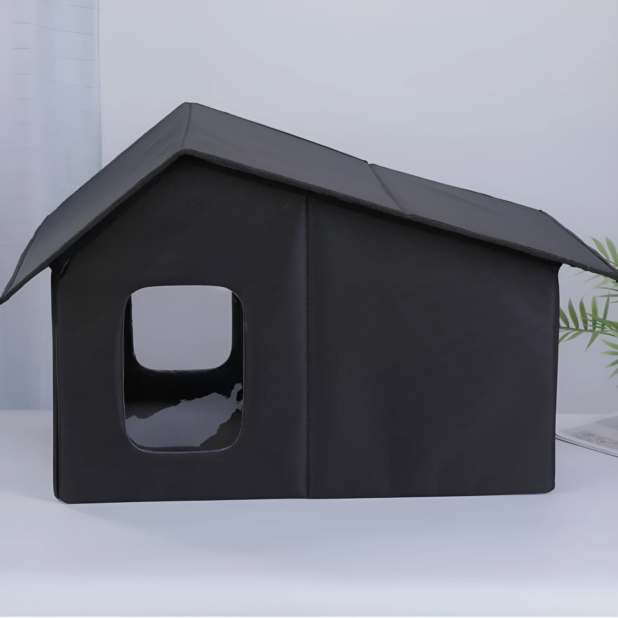 Outdoor waterproof cat nest in grey with removable Oxford cloth cover and perforated plate structure for cage use