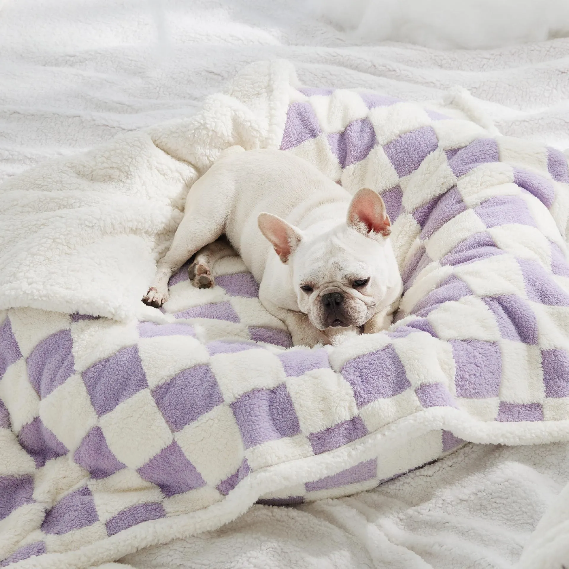 Shu cotton thickened waterproof pet blanket in blue sky white clouds pattern showing soft texture