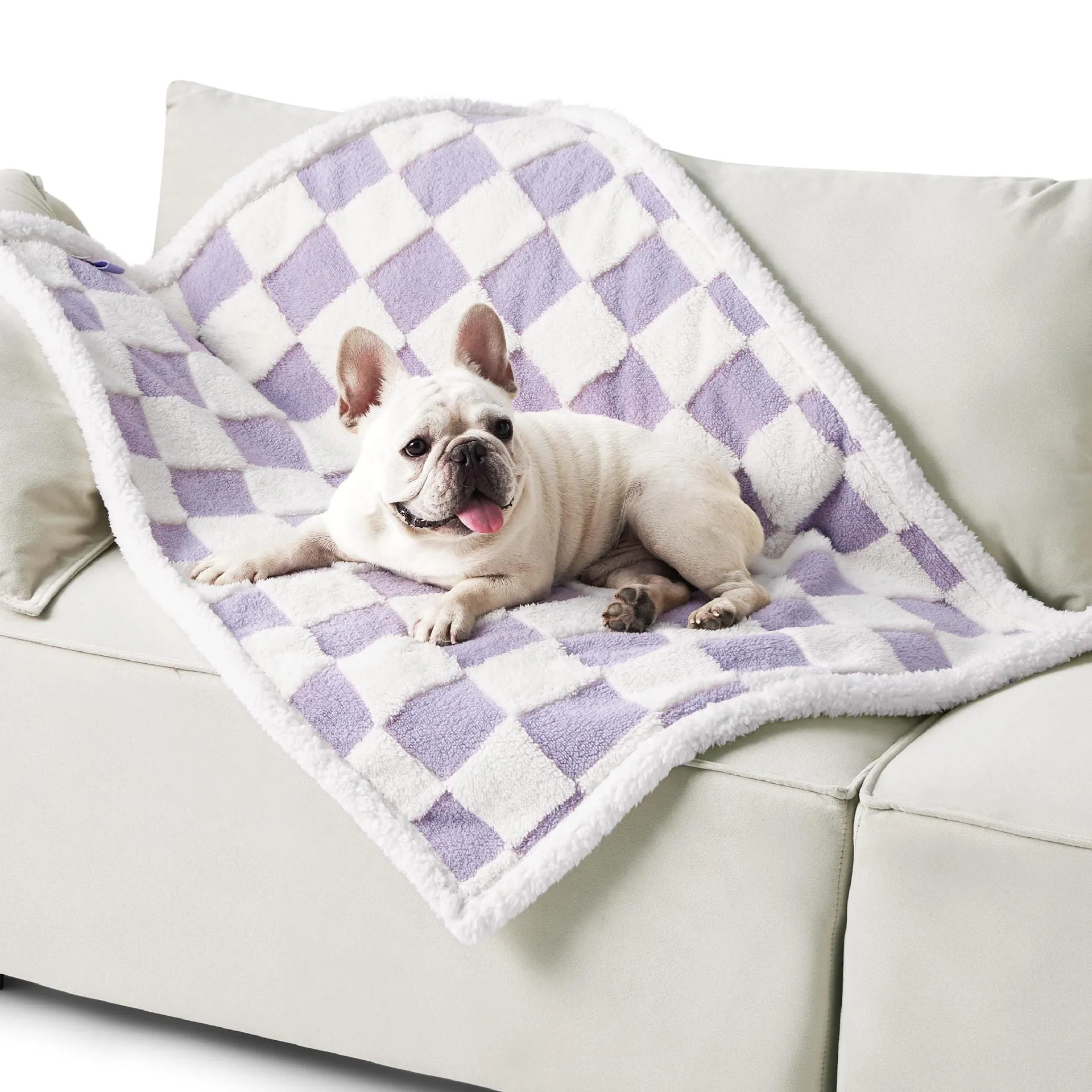 Shu cotton thickened waterproof pet blanket in blue sky white clouds pattern showing soft texture