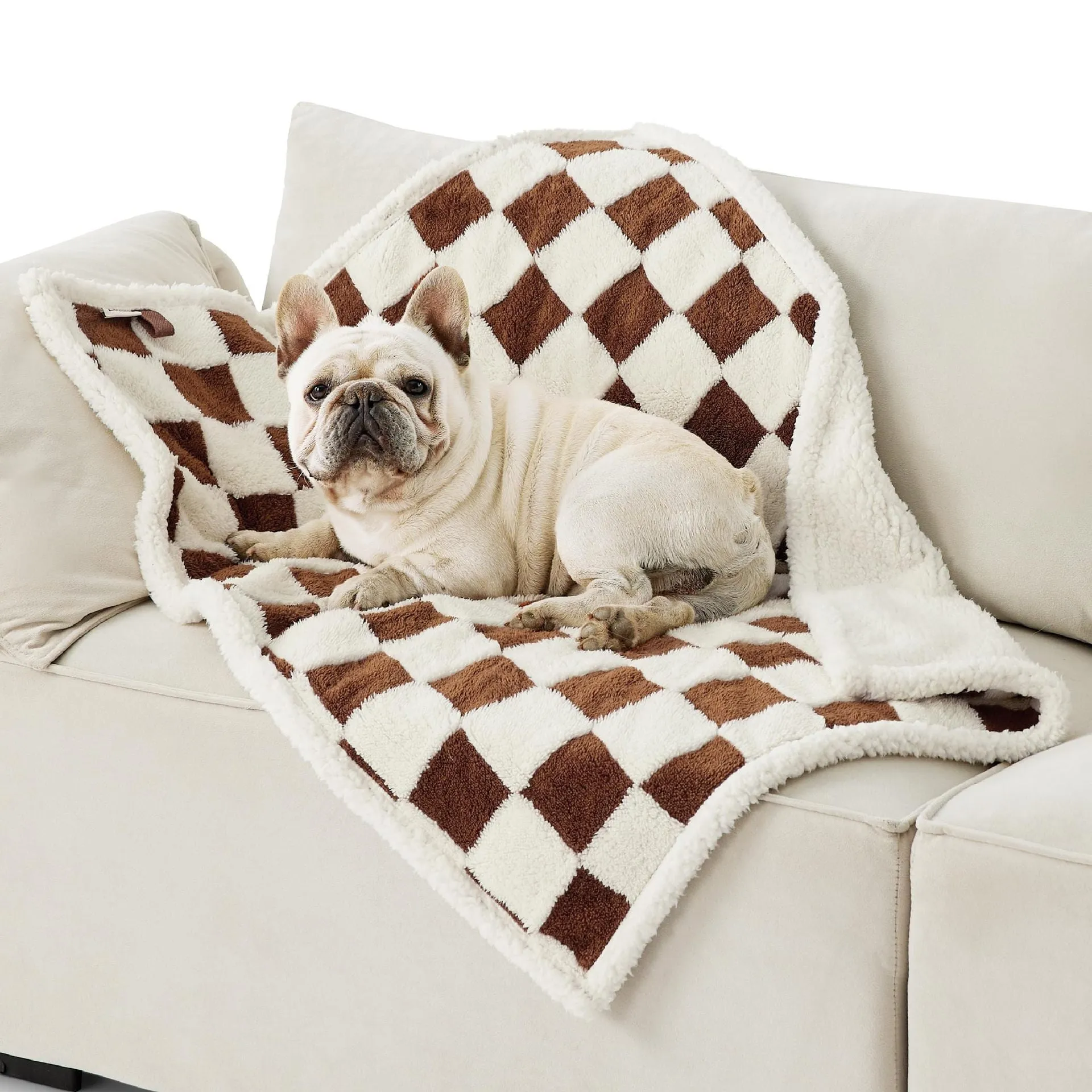 Shu cotton thickened waterproof pet blanket in blue sky white clouds pattern showing soft texture