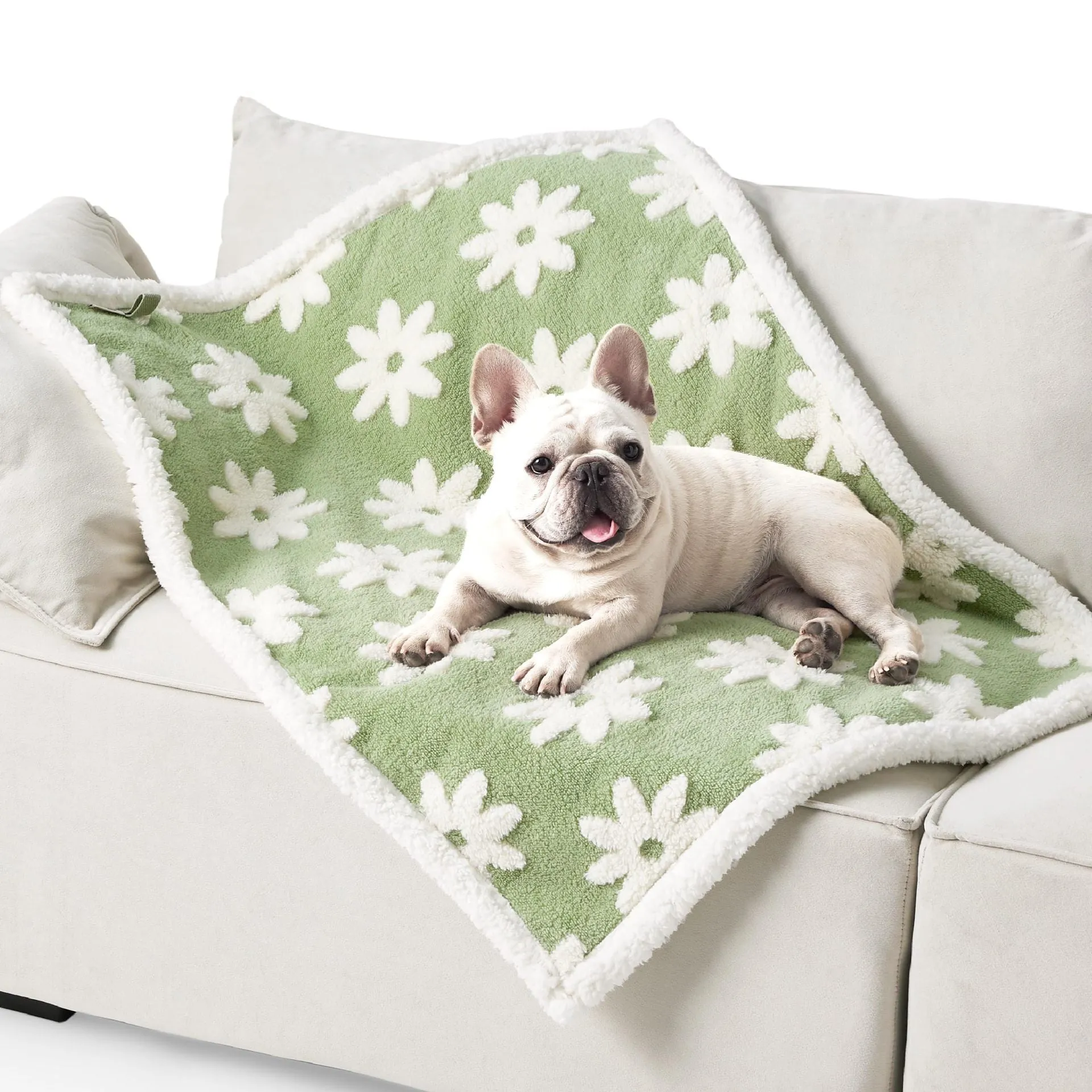 Shu cotton thickened waterproof pet blanket in blue sky white clouds pattern showing soft texture