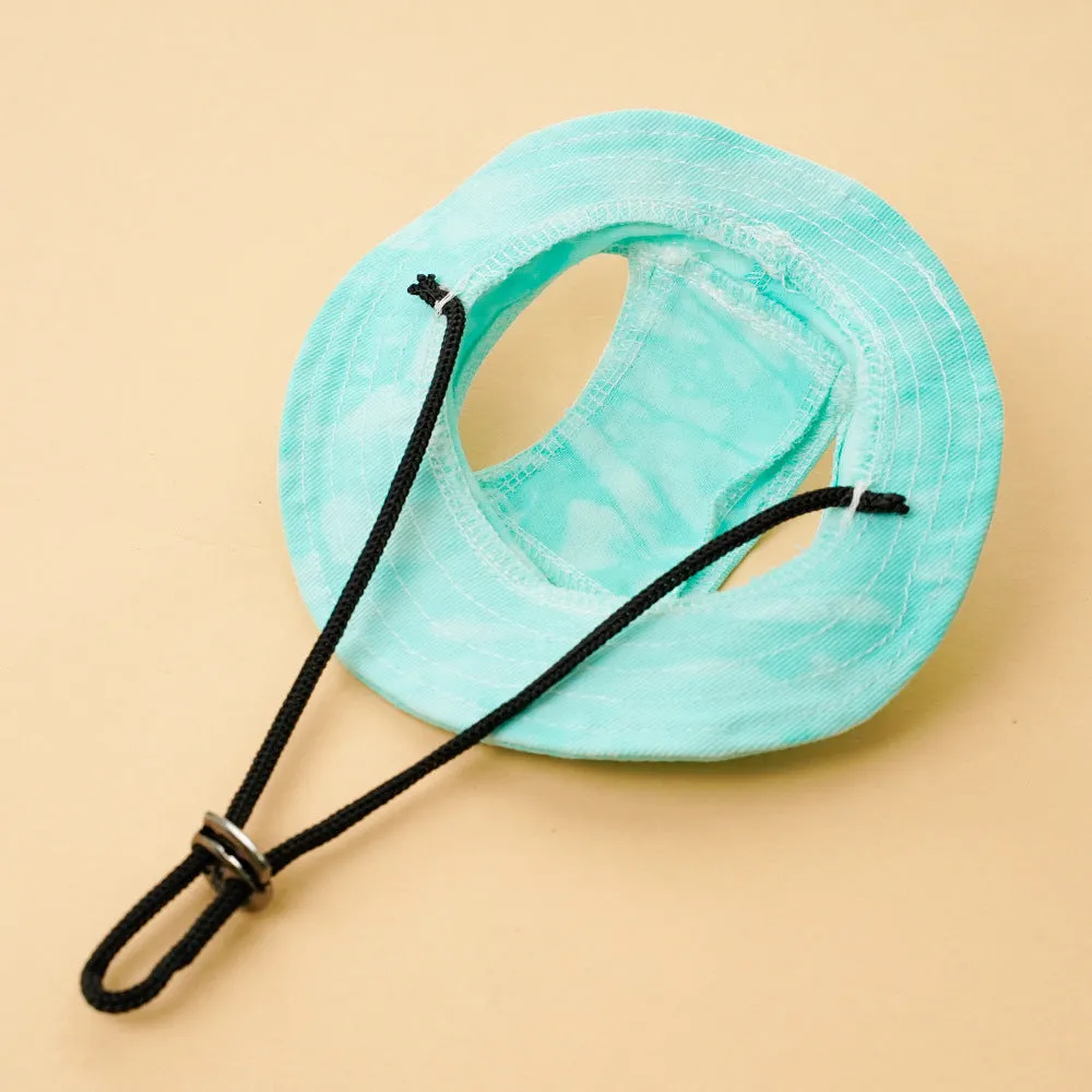 Pet sun protection hat with adjustable string clip for dogs and cats in black green light blue pink purple yellow