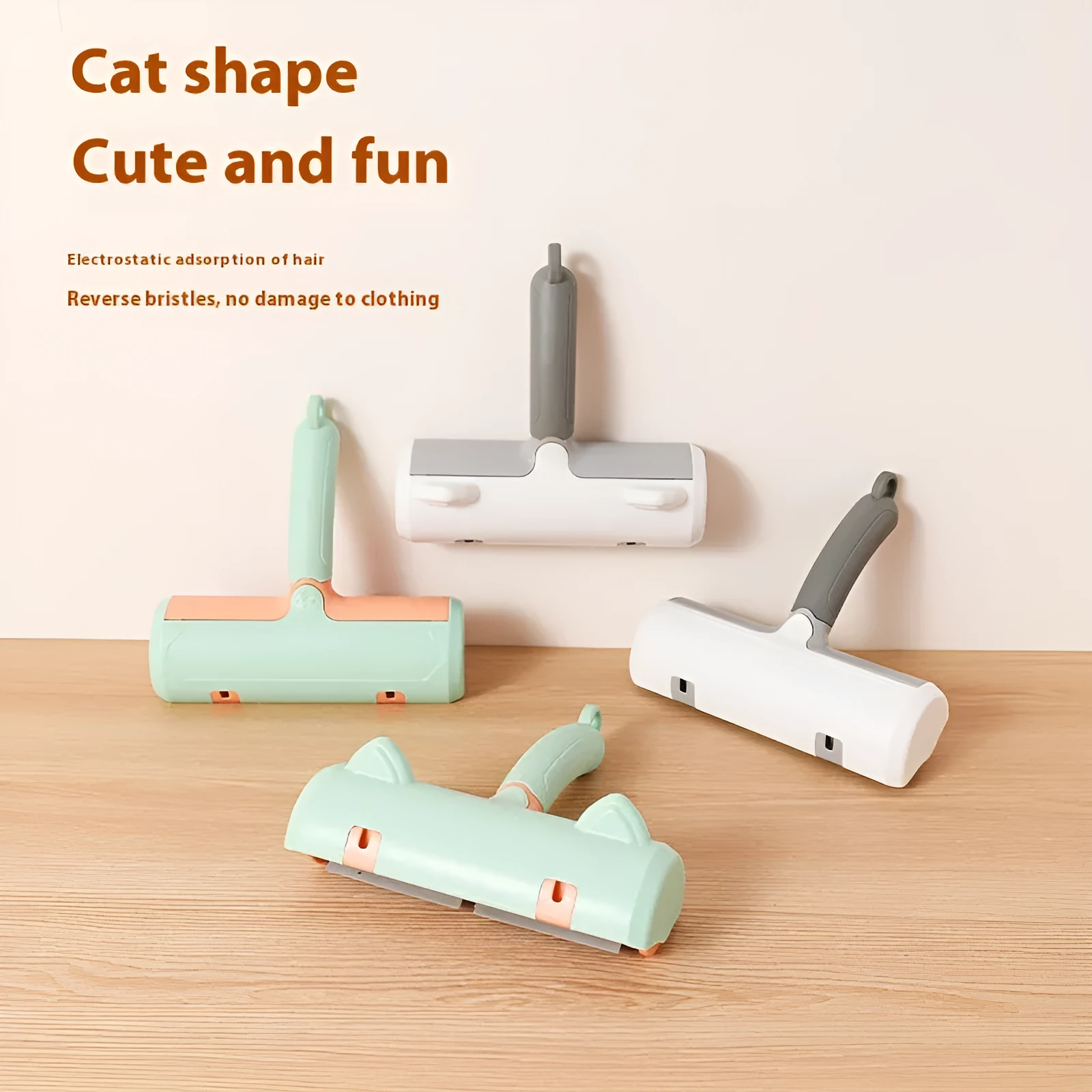 Mint green PP plastic cat hair removal brush with measurements 20x19.5x7cm showing brush head design