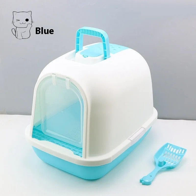 Fully enclosed PP cat litter box with drawer and deodorant, 49x36x41cm, pink finish