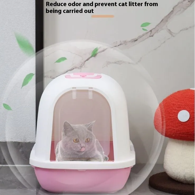 Fully enclosed PP cat litter box with drawer and deodorant, 49x36x41cm, pink finish