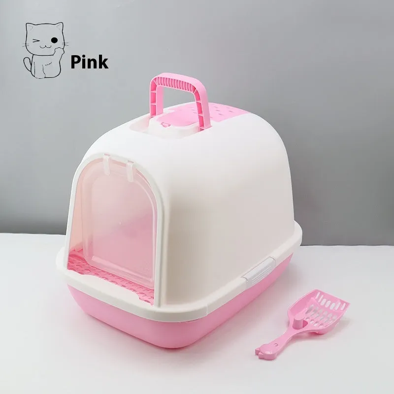 Fully enclosed PP cat litter box with drawer and deodorant, 49x36x41cm, pink finish