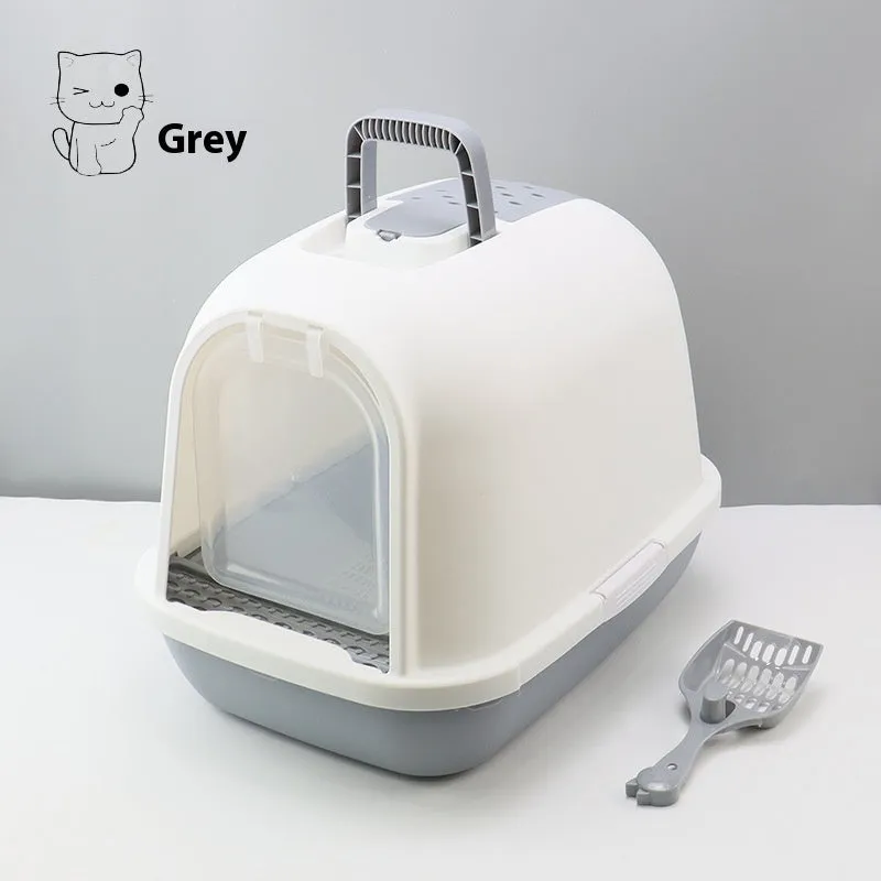 Fully enclosed PP cat litter box with drawer and deodorant, 49x36x41cm, pink finish