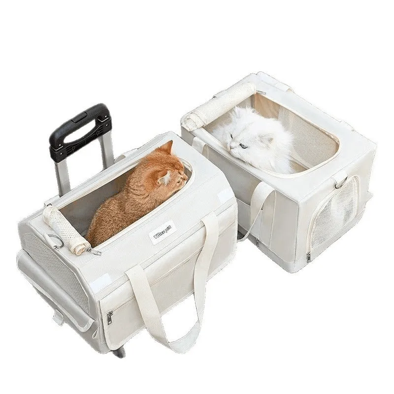 Easy To Go Out cat stress travel bag foldable Oxford cloth pet carrier with transparent window in beige