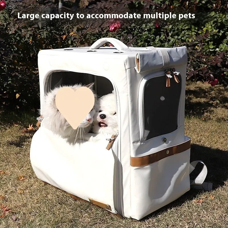 Easy To Go Out cat stress travel bag foldable Oxford cloth pet carrier with transparent window in beige
