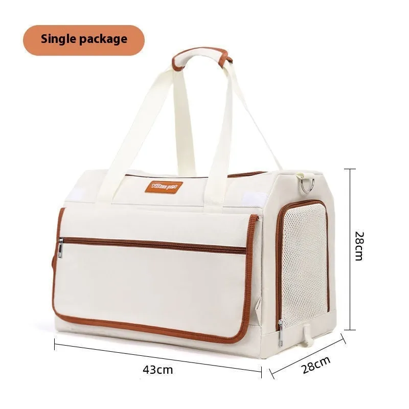 Easy To Go Out cat stress travel bag foldable Oxford cloth pet carrier with transparent window in beige