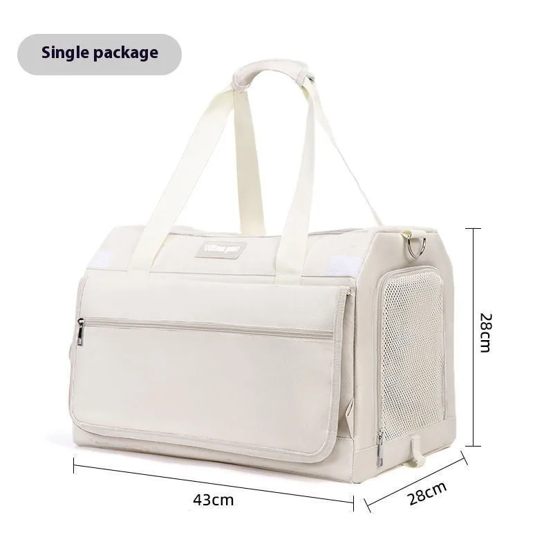 Easy To Go Out cat stress travel bag foldable Oxford cloth pet carrier with transparent window in beige