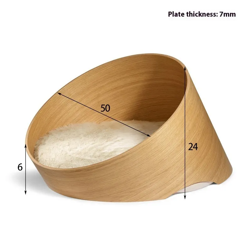 Solid wood cat bed indoor cattery natural wood colour 35cm diameter