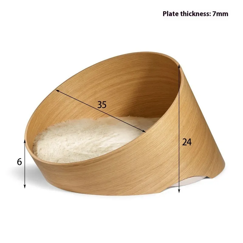 Solid wood cat bed indoor cattery natural wood colour 35cm diameter