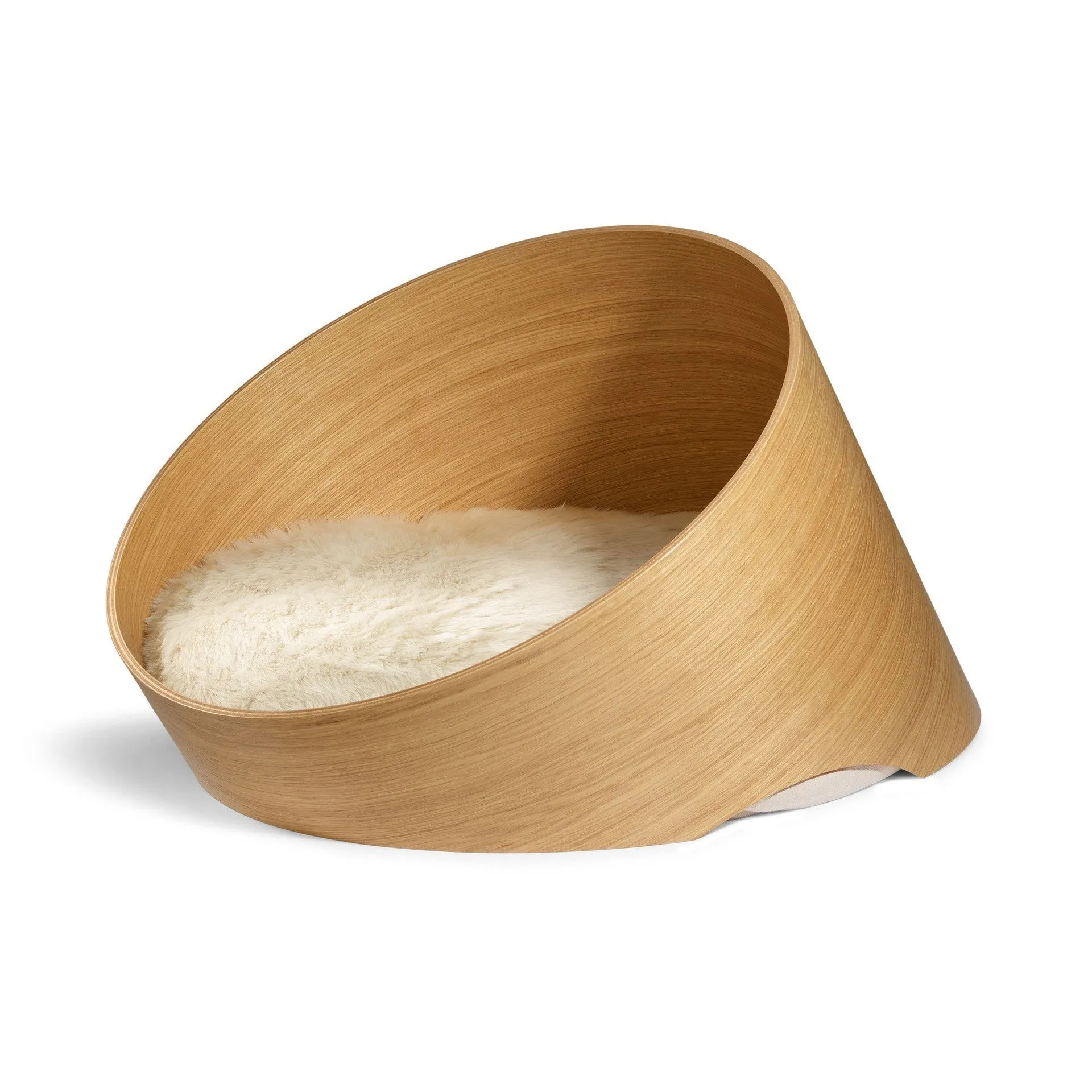 Solid wood cat bed indoor cattery natural wood colour 35cm diameter