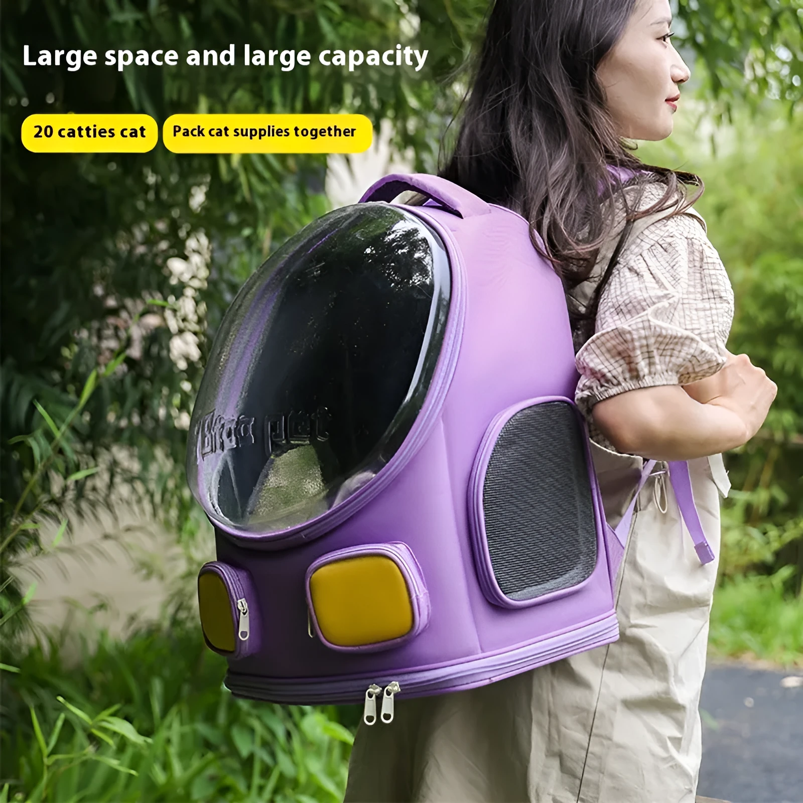 Outdoor portable cat backpack in Bright Blue, large capacity nylon carrier for cats up to 9kg