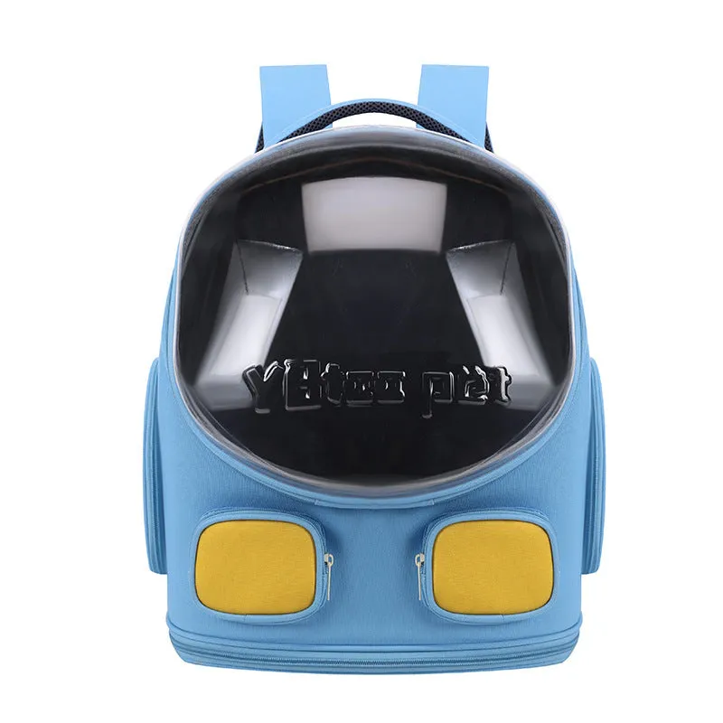 Outdoor portable cat backpack in Bright Blue, large capacity nylon carrier for cats up to 9kg