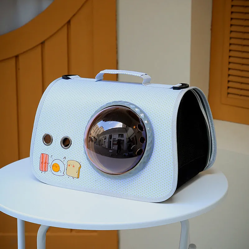 Portable pet carry bag with transparent nylon front, cartoon pattern, for cats up to 12kg