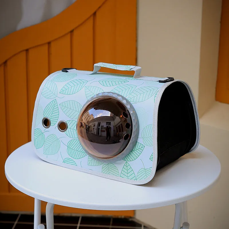 Portable pet carry bag with transparent nylon front, cartoon pattern, for cats up to 12kg