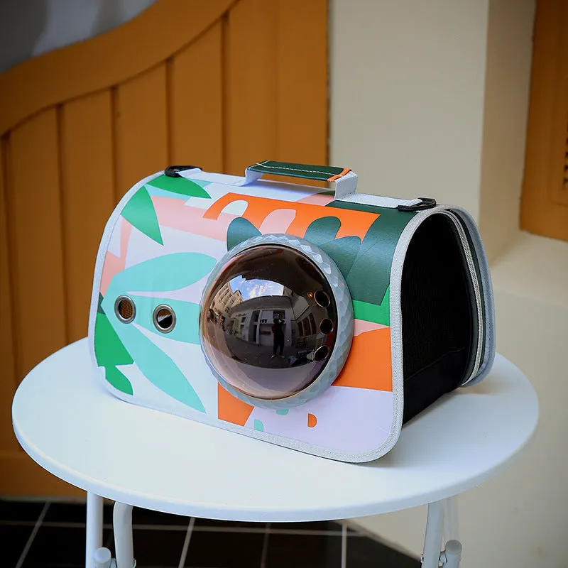 Portable pet carry bag with transparent nylon front, cartoon pattern, for cats up to 12kg