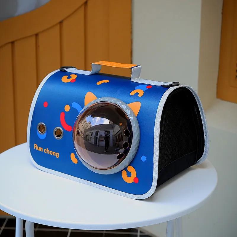 Portable pet carry bag with transparent nylon front, cartoon pattern, for cats up to 12kg