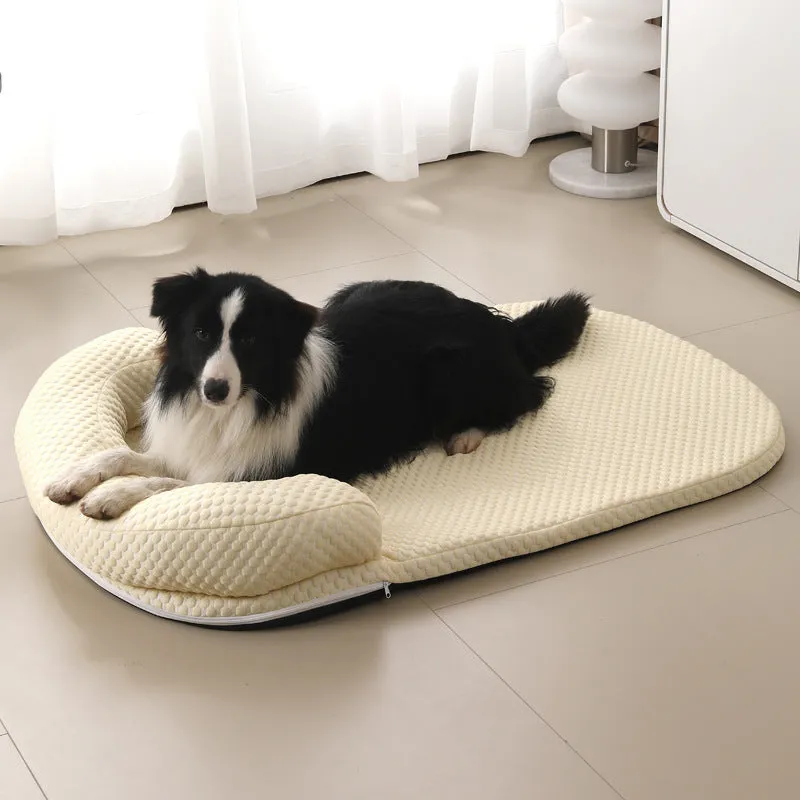 Summer pet cooling mat in blue with breathable ice peas fabric for dogs, shown on a flat surface.