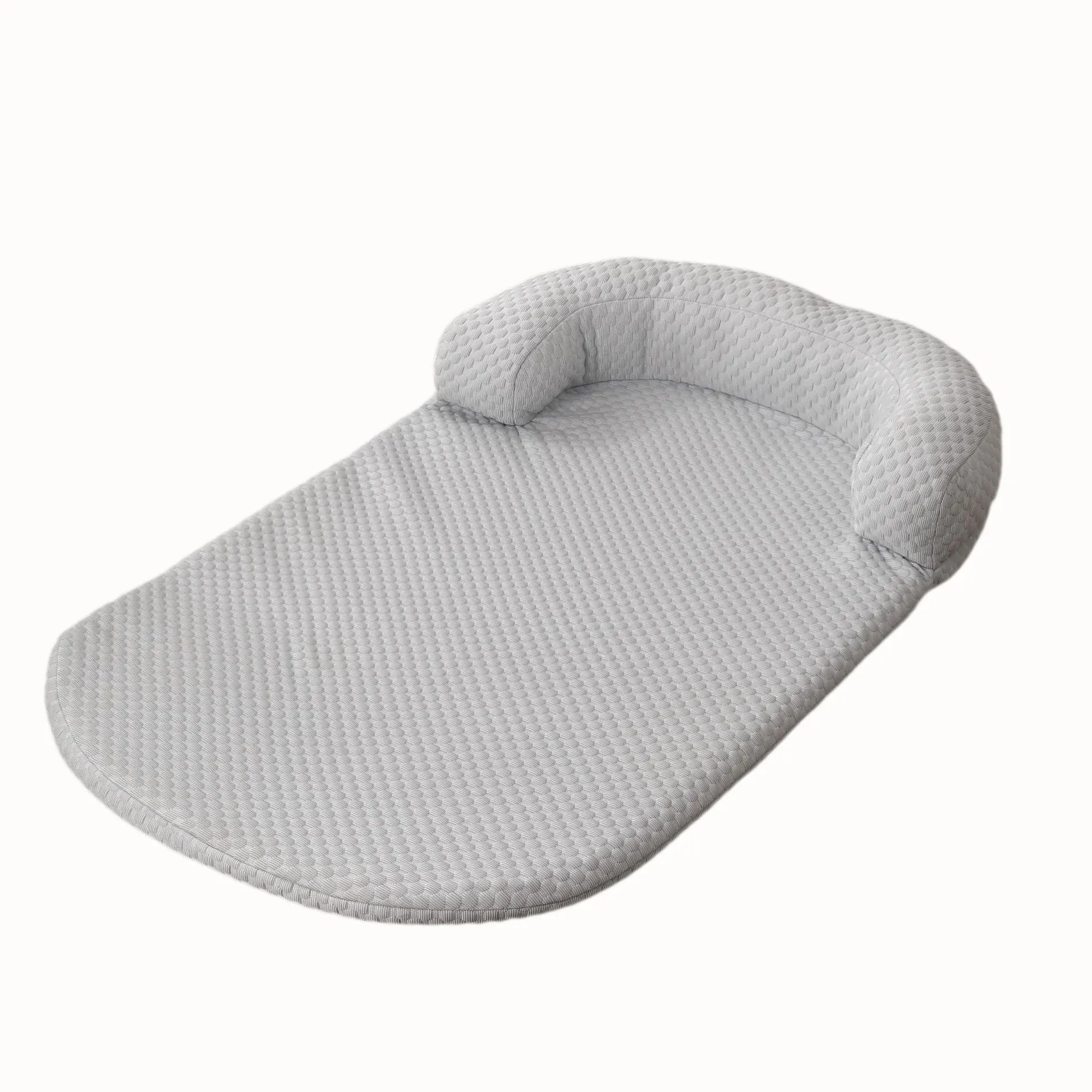 Summer pet cooling mat in blue with breathable ice peas fabric for dogs, shown on a flat surface.