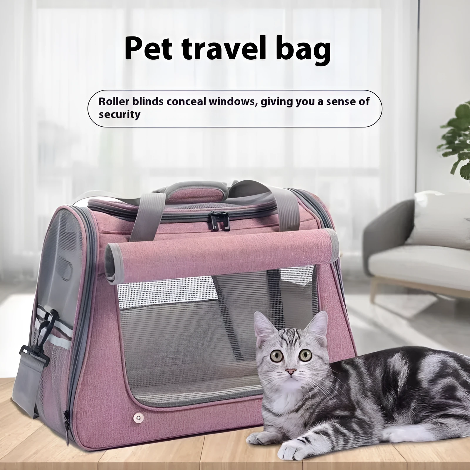 Canvas pet carrier bag in gray with large 35-litre capacity for cat travel, hard-sided and breathable design