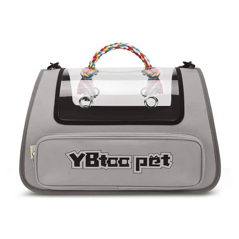 Portable transparent visual pet bag in blue with large capacity and foldable Oxford cloth design for pet travel