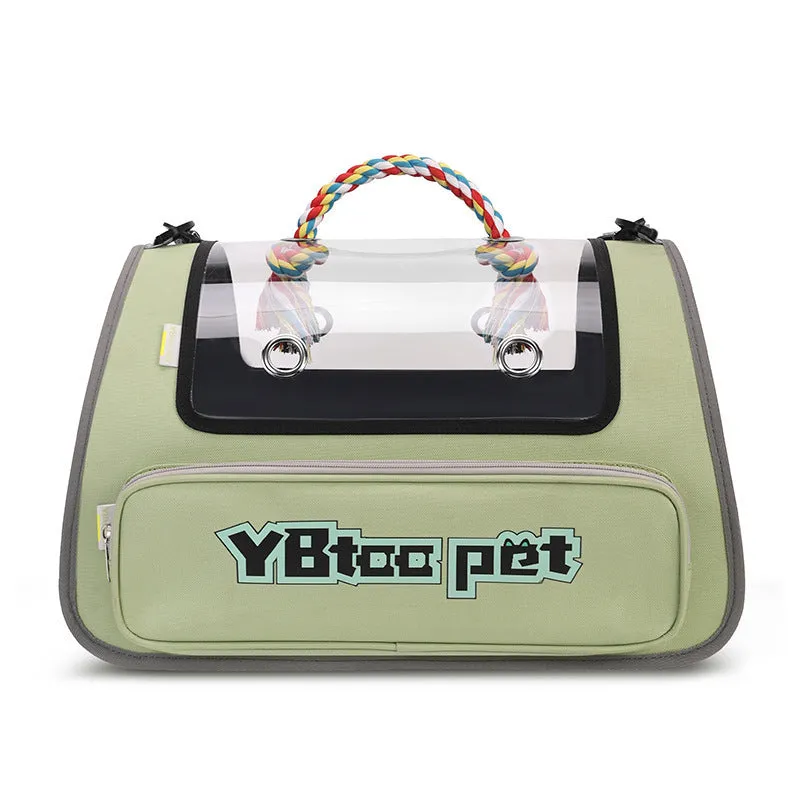 Portable transparent visual pet bag in blue with large capacity and foldable Oxford cloth design for pet travel
