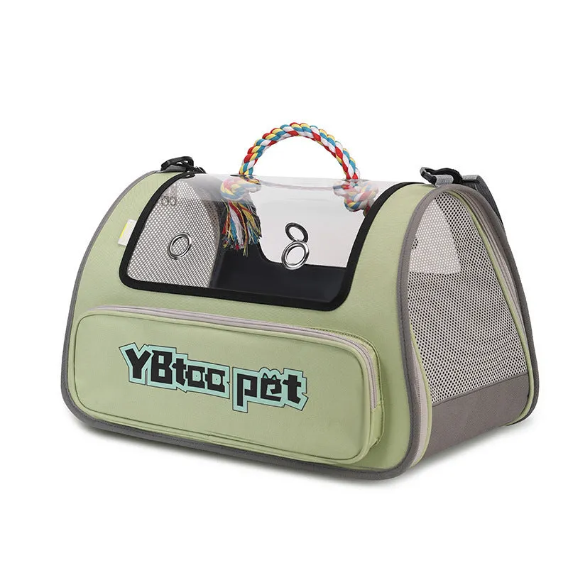 Portable transparent visual pet bag in blue with large capacity and foldable Oxford cloth design for pet travel