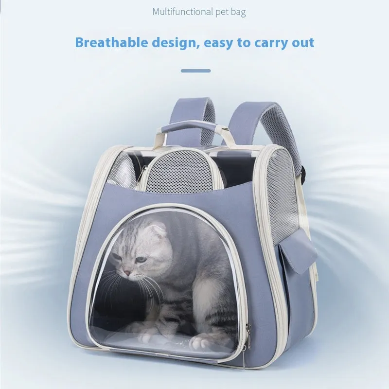 Portable foldable pet bag in solid colour, medium capacity, made from PU and PVC, available in blue green pink gray white